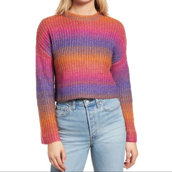 Nordstrom BP. Space Dye Cropped Crewneck Sweater In Purple Orchid - Picture 1 of 1